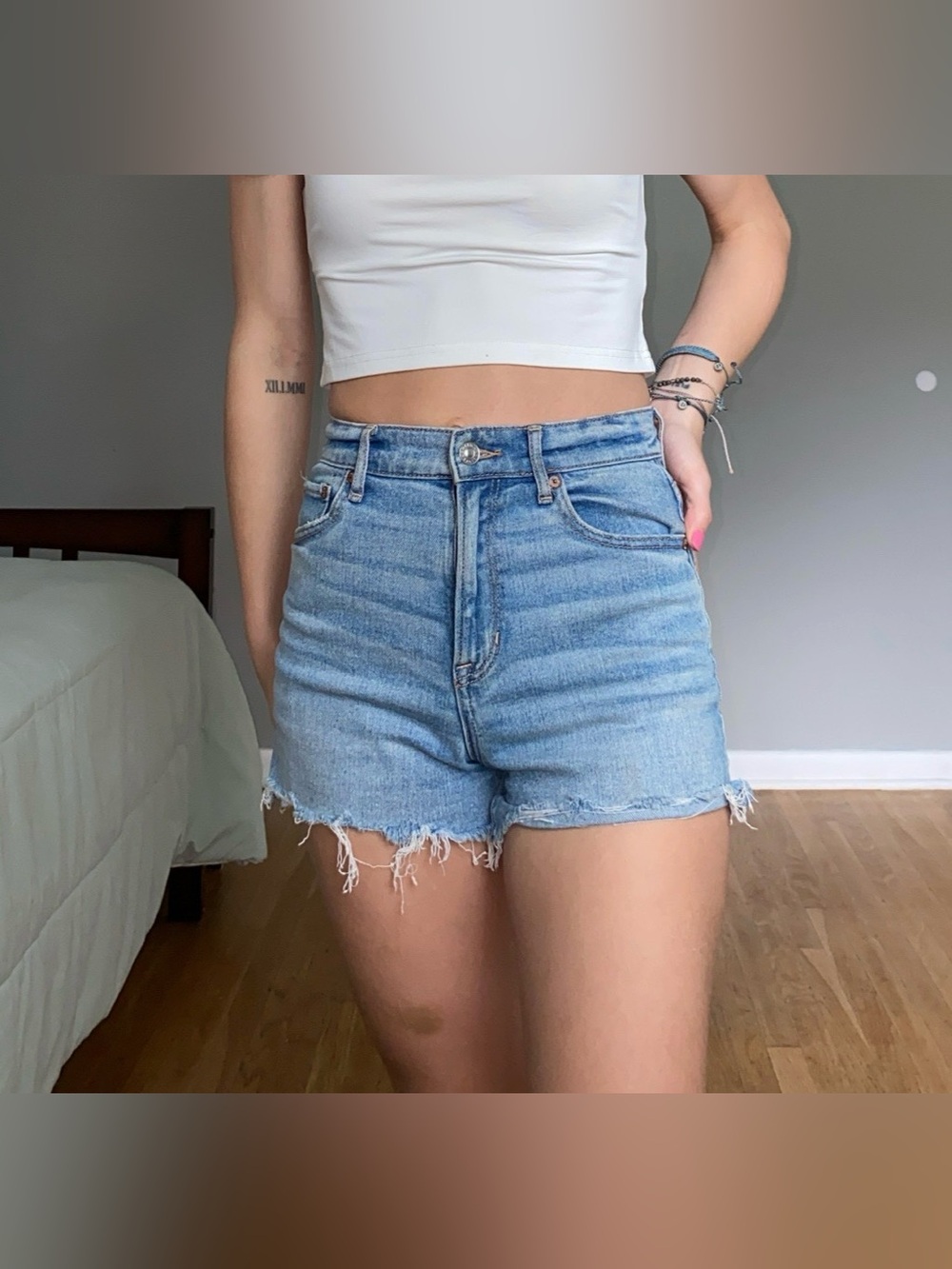 American Eagle Outfitters Light Blue High-Rise Denim Cutoff Shorts